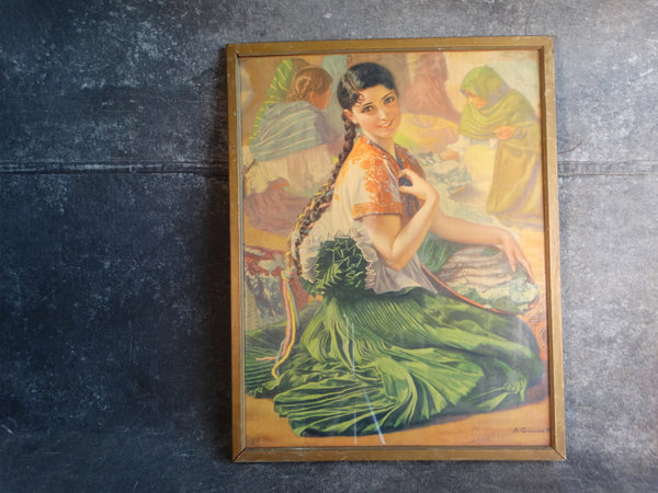 A. Gomez R - Mexican Calendar Art Poster - Girl in a Green Dress 1930s AP1611