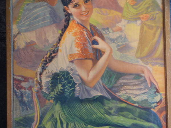 A. Gomez R - Mexican Calendar Art Poster - Girl in a Green Dress 1930s AP1611