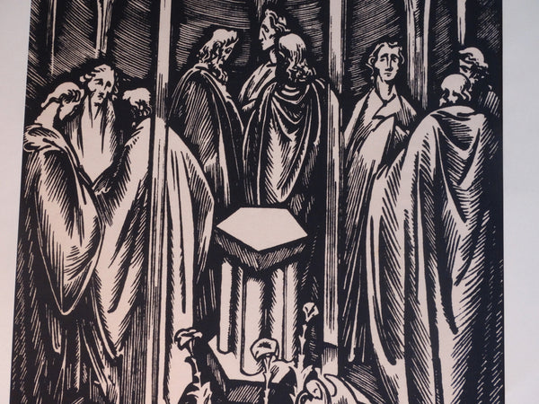 Nine Robed Men in a Gothic Chancel - Block Print AP1617