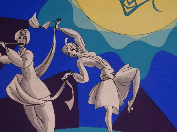 Vic - Arabian Nights Couple Dancing to the Flute in the Moonlight - Art Deco Pochoir Print AP1627