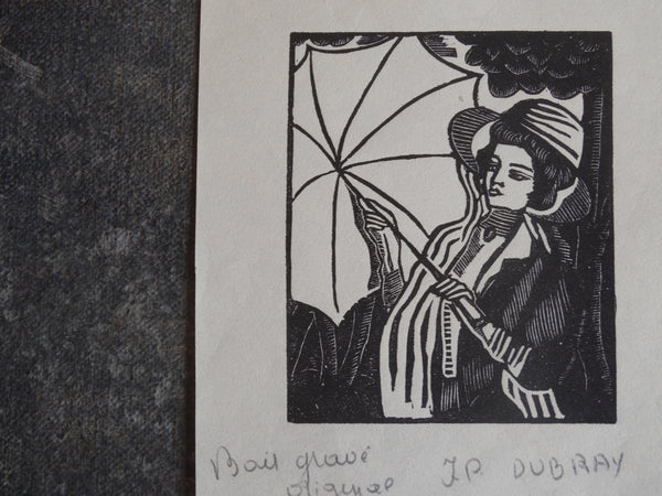 Jean-Paul Dubray (1883-1940) - Lady with a Parasol c 1920 - Woodcut AP1633