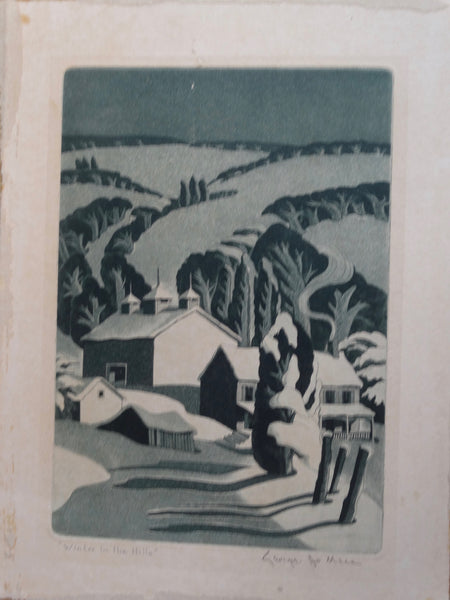 Winter In the Hills - Aquatint c1940s AP1638