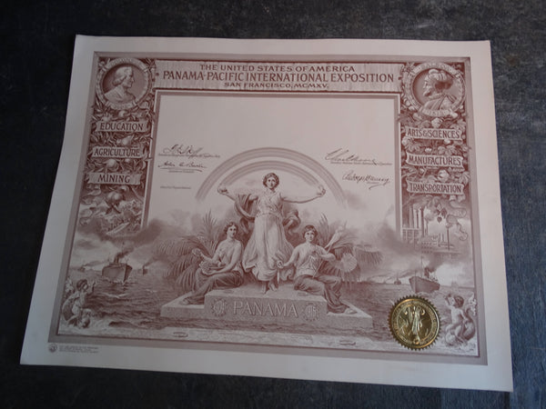 Panama Pacific International Exposition Commemorative Certificate AP1651