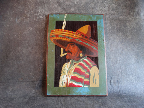 Mexican Man in a Sombrero Smoking His Cigarette Silkscreen on Wood - AP1664