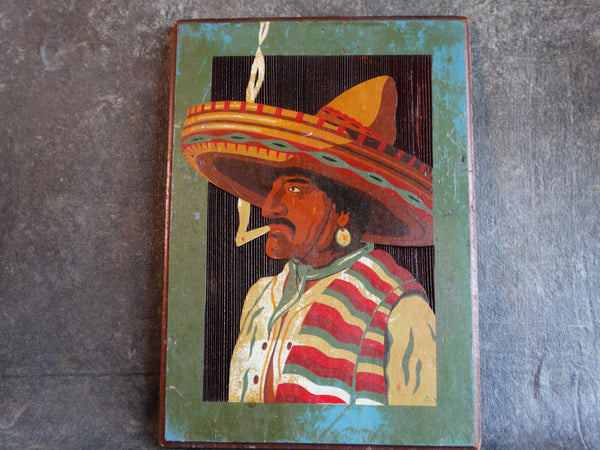 Mexican Man in a Sombrero Smoking His Cigarette Silkscreen on Wood - AP1664
