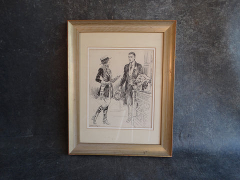 Joseph L. Kraemer - Woman In Riding Togs in Conversation with a Man Holding a Coat -Original Ink Illustration - AP1666