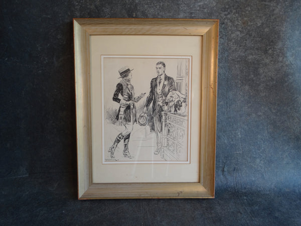 Joseph L. Kraemer - Woman In Riding Togs in Conversation with a Man Holding a Coat -Original Ink Illustration - AP1666