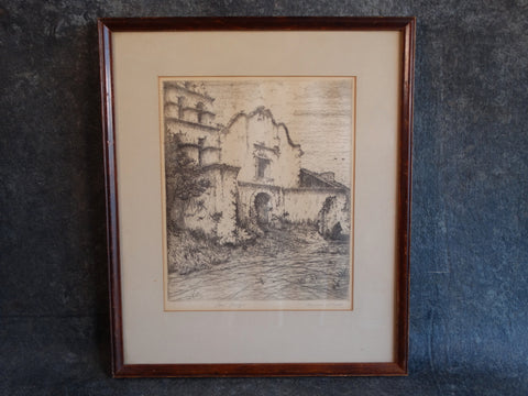 Laurence D. Viole - San Diego Mission - Etching 1920s AP1669