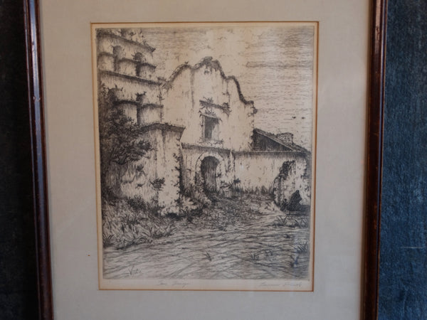Laurence D. Viole - San Diego Mission - Etching 1920s AP1669