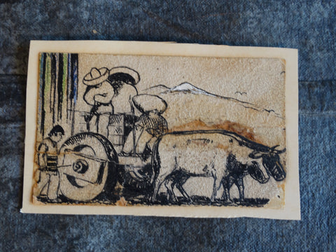 Norman H Kamps - Campesinos on their Ox-Cart - Original Illustration Art AP1717