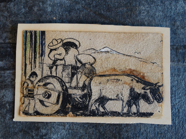 Norman H Kamps - Campesinos on their Ox-Cart - Original Illustration Art AP1717