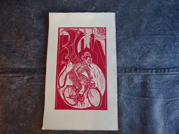 The Devil on a Bike - Woodblock circa 1990 -  AP1732