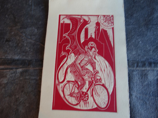 The Devil on a Bike - Woodblock circa 1990 -  AP1732