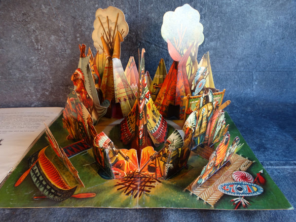 An American Indian Camp: The Day of the Bison Hunt. 1962 Pop-Up Book. Illustrated by Vojtěch Kubašta   AP1733