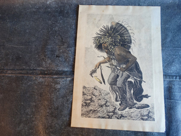 Karl Bodmer -  Pehriska-Ruhpa: Moennitarri Warrior in the Costume of the Dog Dance - Print AP1737