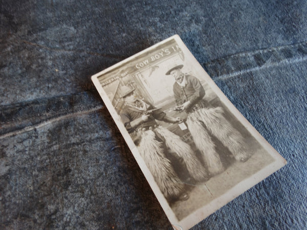 Authentic circa 1900 Photo Postcard of a pair of Cowboys Playing It Up AP1738
