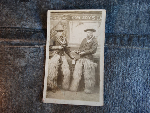 Authentic circa 1900 Photo Postcard of a pair of Cowboys Playing It Up AP1738