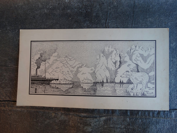 Edwin Berquest - Steamer, Polar Bear & Glacier - Pen & Ink AP1739