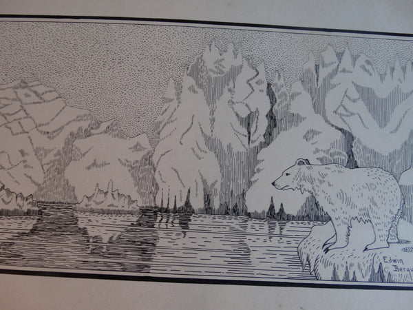 Edwin Berquest - Steamer, Polar Bear & Glacier - Pen & Ink AP1739
