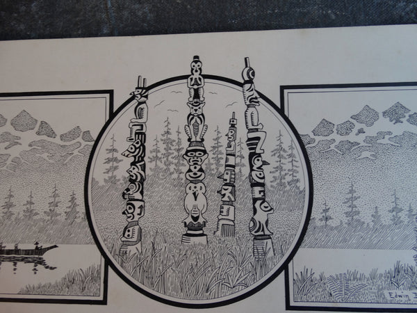 Edwin Berquest - Totem Poles - Pen and Ink AP1740