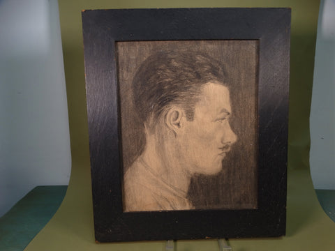 Portrait in Charcoal of a Young Man with a Mustache c 1920s AP1743