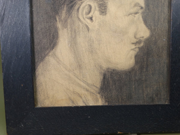 Portrait in Charcoal of a Young Man with a Mustache c 1920s AP1743