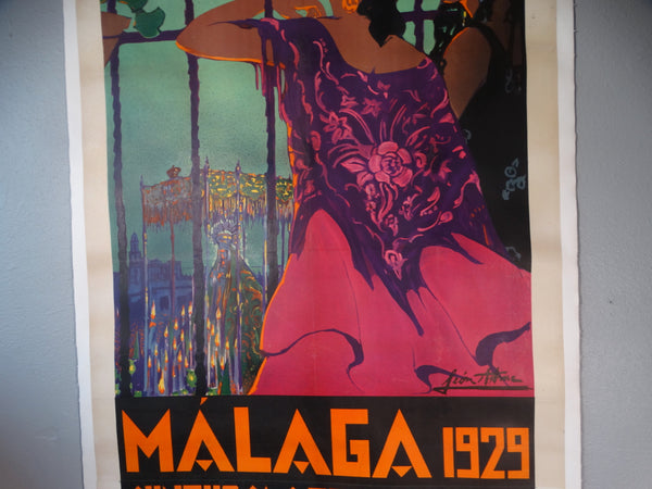 Manuel León Astruc (1889-1965) MALAGA 1929 SUNTUOSAS PROCESIONES DE SEMANA SANTA Travel Poster AP1761