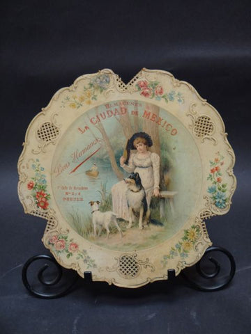 Mexican Calendar Chromo: Empire Lady with Dogs