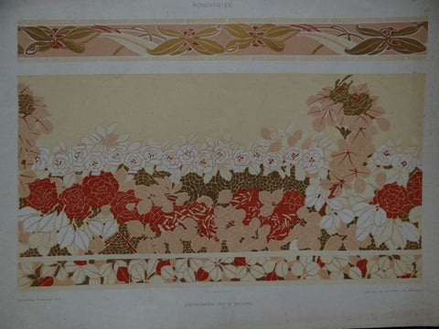 Art Nouveau Decorative Rose Borders by R. Bacard Lithographic Plate