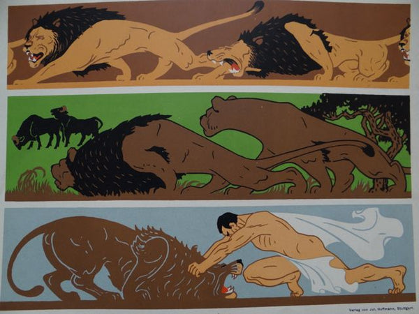 Lions Triptych Lithographic Plate by Auguste Roubille