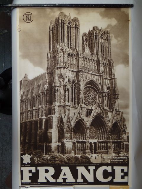 French Travel Poster Rheims Cathedral c 1938 Jean Roubier
