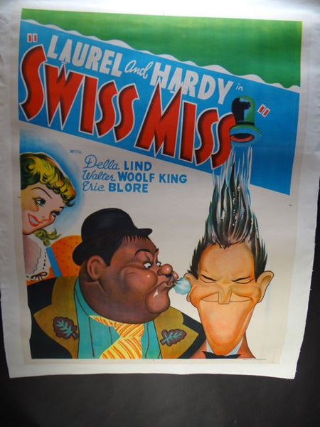 Laurel and Hardy Poster for Swiss MIss (1938) printed in India for its run circa 1950