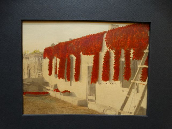 Hand-Tinted 1920s Photograph of Peppers Drying in Mexico