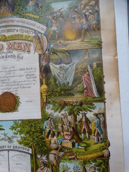 Improved Order of The Red Men Diploma Certificate of Membership (Tammany Hall) Litho Poster