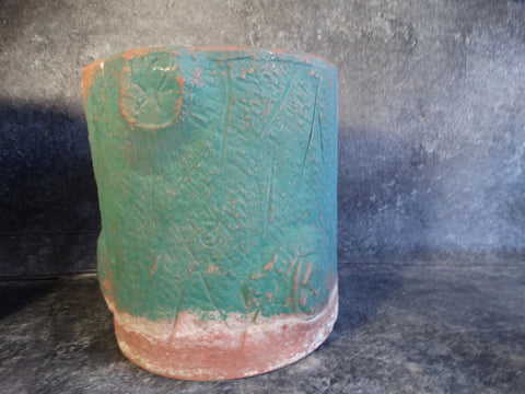 Bauer Redware Stump Pot w Green Paint B3096