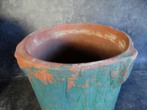 Bauer Redware Stump Pot w Green Paint B3096