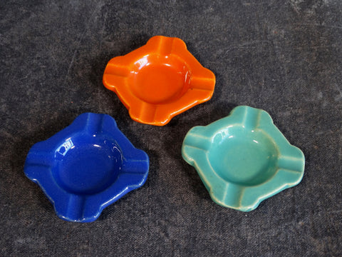 Bauer Stacking Ashtrays Set of 3 in Cobalt, Jade Green & Orange B3107