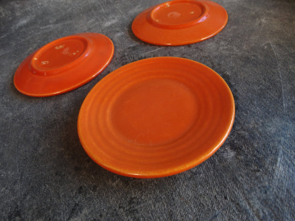 Bauer Ringware Set of 3 Early Bread Plates in Orange B3201