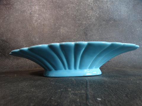 Catlina Island White Clay Light Blue Scalloped Oval Low Bowl C392