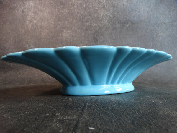 Catlina Island White Clay Light Blue Scalloped Oval Low Bowl C392