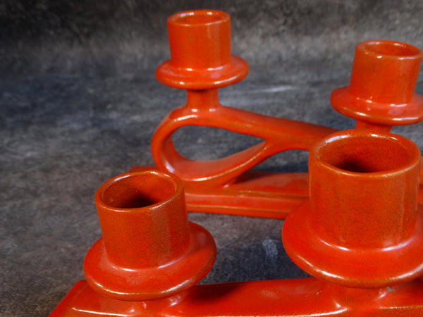 Catalina Island Red Clay Pair of Triple Candlesticks in Toyon Red C596