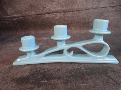 Catalina Island White Clay Triple Candlestick in Light Blue C597