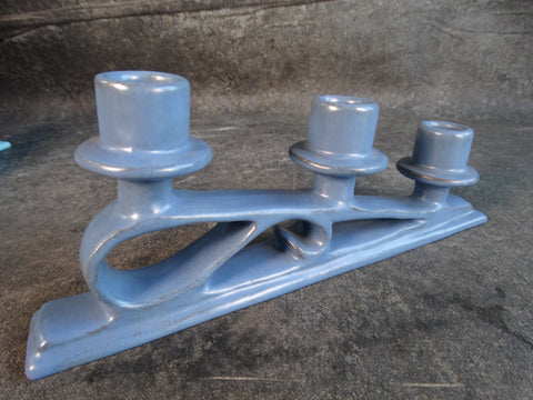Catalina Island Red Clay Triple Candlestick in Blue C598