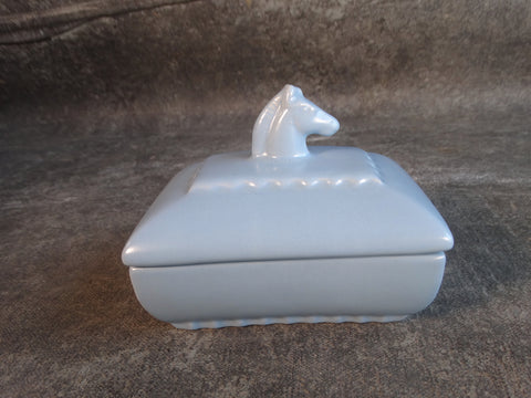 Catalina Island Pottery White Clay Horse Head Cigarette/Trinket Box in Pale Blue C603