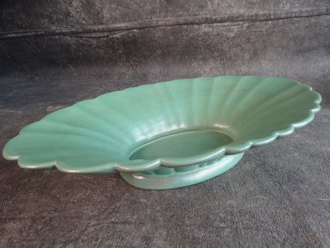Catalina Island Pottery Red Clay Scallop Oval Bowl  in Green C617