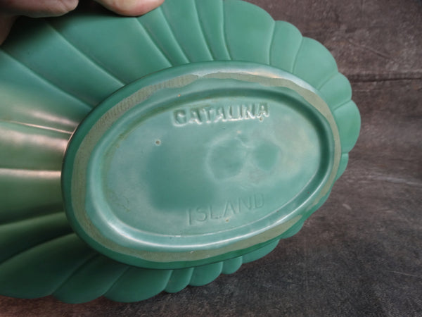 Catalina Island Pottery White Clay Scallop Oval Bowl in Green C618