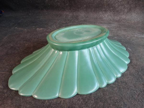 Catalina Island Pottery White Clay Scallop Oval Bowl in Green C618