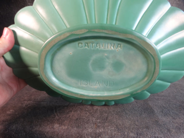 Catalina Island Pottery White Clay Scallop Oval Bowl in Green C618