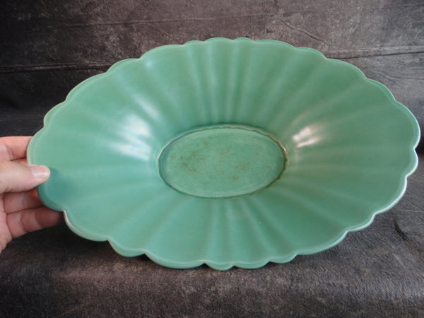 Catalina Island Pottery White Clay Scallop Oval Bowl in Green C618