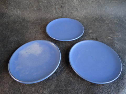 Catalina Island Pottery Set of 3 Red Clay Bread Plates in Blue C644